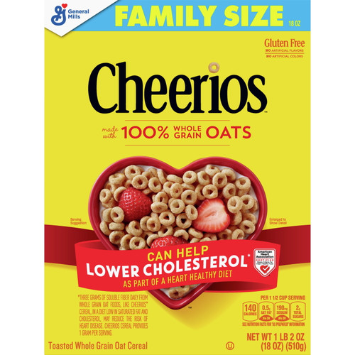 Original Cheerios Heart Healthy Cereal, 18 Oz Family Size Cereal Box