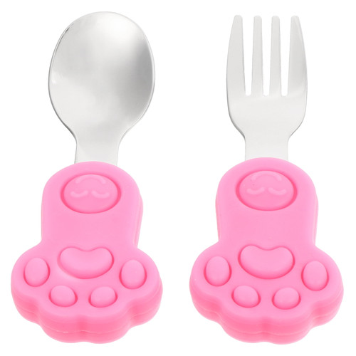 Hemoton 1 Set Of Steel Spoon Fork Silicone Toddler Feeding Spoon For Kids Dinning