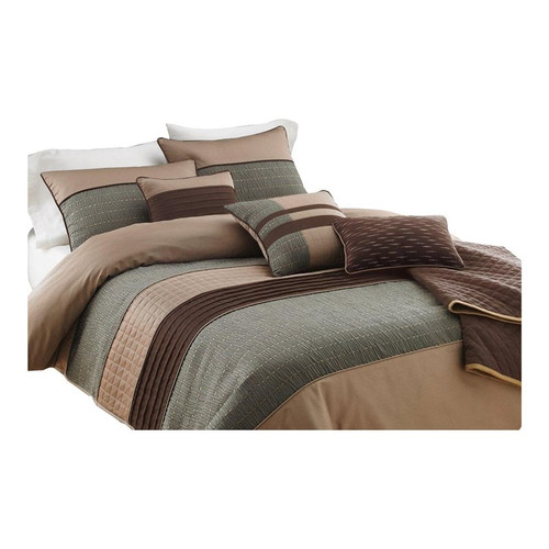 Benjara 86" 7-piece Modern Polyester Fabric King Comforter Set In Gray And Brown