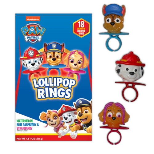 Paw Patrol Lollipop Party Favor Rings, Character Shaped Candy, Assorted Fruit Flavors, Pack Of 18
