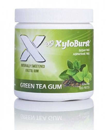 Xyloburst 100% Xylitol, Natural Chewing Gum, 100 Count Jar Non Gmo, Vegan, Aspartame Free, Sugar Free (green Tea, 1 Jar)