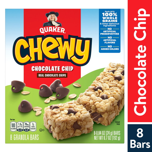 Quaker Oats Chocolate Chip Chewy Granola Bars - Individually Wrapped - Chocolate Chip - 6.70 Oz - 8 / Box | Bundle Of 5