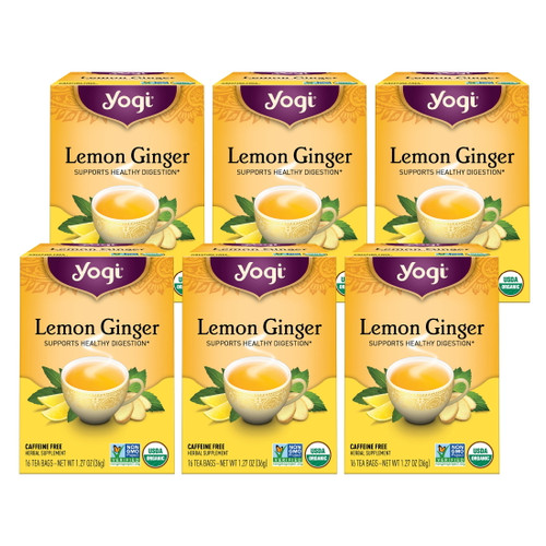 Yogi Tea Lemon Ginger, Caffeine-free Organic Herbal Tea, Wellness Tea Bags, 6 Boxes Of 16