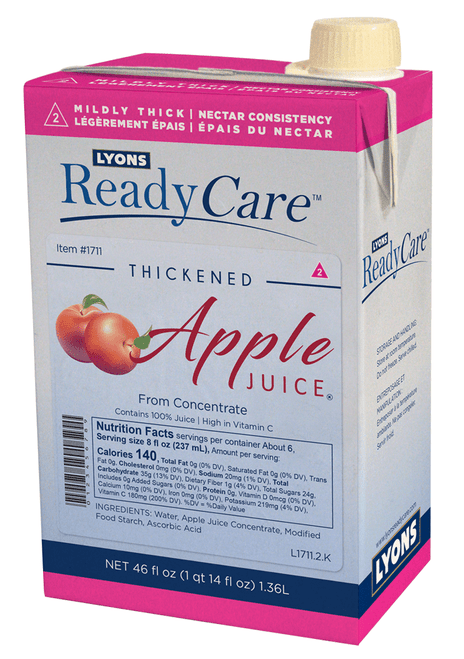 Lyons Readycare Thickened Apple Juice For Dysphagia & Swallowing Difficulty - Nectar Consistency, Level 2 Mildly Thick - 46 Fl Oz (6 Pack)