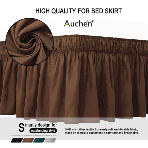 Bed Skirt Queen Size,auchen Wrap Around Bed Skirt 15 Inch Drop,elastic Dust Ruffle,solid Color Elegant Pleated Bed Skirt Fit For Most Bed,stain Resistant Mattress Cover, Washable/replaceable - Coffee