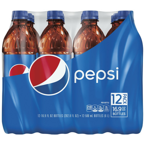 Pepsi Cola Soda Pop, 16.9 Fl Oz, 12 Pack Bottles