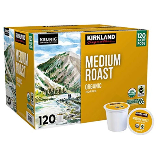 Kirkland Signature Organic Medium Blend Roast, Recyclable K Cup Pods, 3 Lb, 120 Count