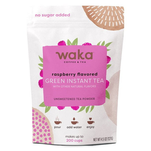 Waka Quality Instant Tea — No Sugar Added & Unsweetened Raspberry Flavored Green Tea Powder — 100% Tea Leaves — 4.5 Oz Bulk Bag
