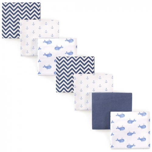 Hudson Baby Infant Boy Cotton Flannel Receiving Blankets Bundle, Blue Whale, One Size