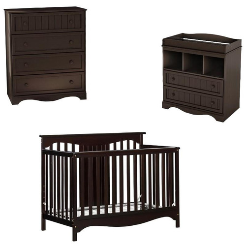 3 Piece Nursery Crib Dresser And Changing Table Set In Espresso
