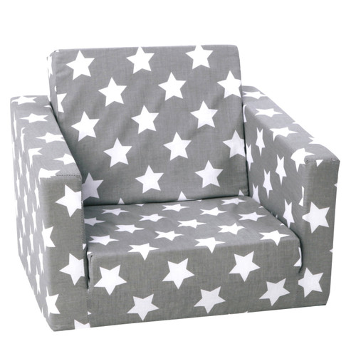 Delsit Toddler Chair & Kids Sofa - European Made Children's 2 In 1 Flip Open Foam Single Sofa, Toddler Fold Out Chair, Kids Couch, Comfy Flip Out Lounge (gray With Stars)