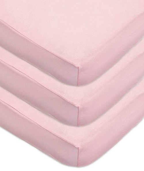 Tl Care 3 Piece 100% Cotton Jersey Knit Fitted Crib Sheet, Pink