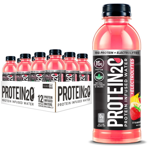 Protein2o Whey Protein Infused Water Plus Electrolytes, Strawberry Banana, 16.9 Fl Oz (pack Of 12)