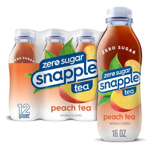 Snapple Zero Sugar Peach Tea, 16 Fl Oz Recycled Plastic Bottle, 12 Pack