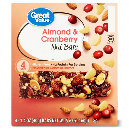 Great Value Almond & Cranberry Nut Bars, 5.6 Oz, 4 Count