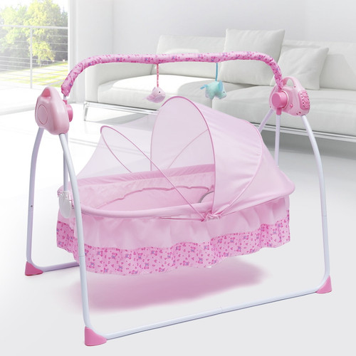 Miumaeov Electric Baby Crib Music Cradle Infant Bassinet Bed Auto Swing Newborn Sleeping Bed With Remote Control & Mat Pillow For 0-18 Months Baby (pink)