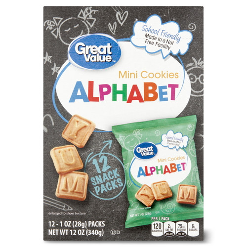 Great Value Alphabet Mini Cookies, 1 Oz, 12 Count