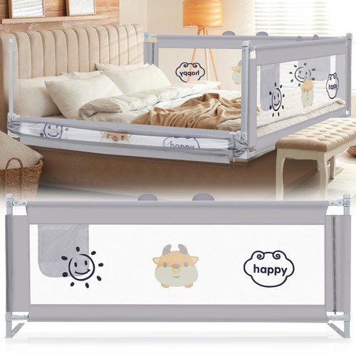 75" Crib Rail, Safety Fence, Child Guardrail,crib Fence Seamless Models Baby Fall Protection Fence Gray Calf Bedside Fencing Extendable Height