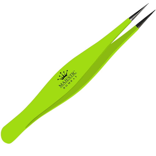 Majestic Bombay Precision Sharp Needle Nose Pointed Surgical Tweezers For Ingrown Hair, Green