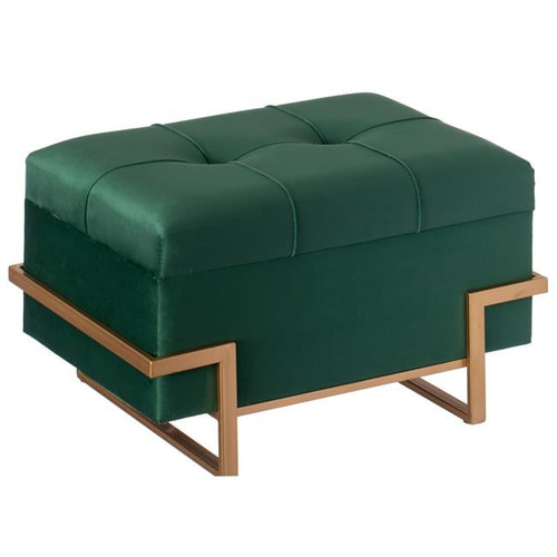 Fabulaxe Qi003939.gn Rectangle Velvet Storage Ottoman Stool Box With Abstract Golden Legs - Decorative Sitting Bench For Living Room Home Decor With Unique Base Support (green Small)