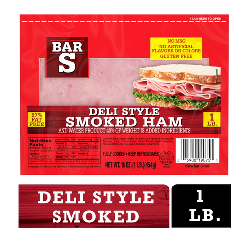 Bar-s Deli Style Smoked Ham Lunch Meat, 12 Slices Per Package, 1 Pound Package Pack