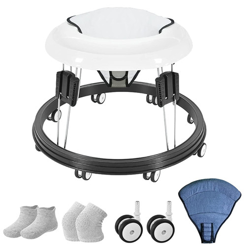Fsxuolipi Foldable Baby Walker For Boys And Girls, Toddler Round Walker With Adjustable Height, Detachable Seat Cover And Mute Anti-rollover Baby Walker, Suitable For Height 65-88cm