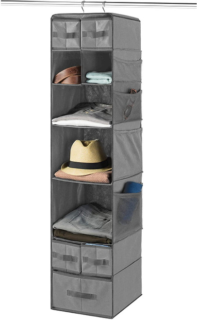 9 Shelf Hanging Closet Organizer With 5 Drawer Organizers, Baby Nursery Closet, Diaper Caddy Organizer, Slotted Storage Baskets, Hanging Drawers, Dorm Room Closet With Foldable Cube Storage Bins