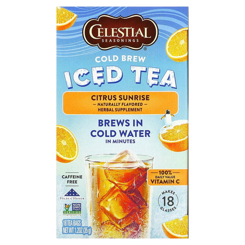 Celestial Seasonings, Cold Brew Iced Tea, Citrus Sunrise, Caffeine Free, 18 Tea Bags, 1.2 Oz Pack Of 2