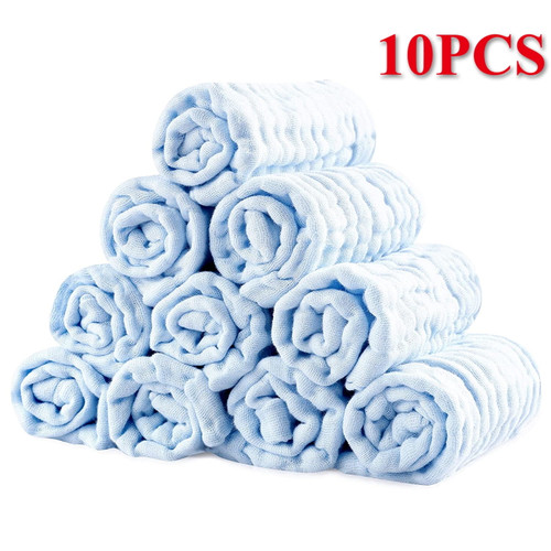 Natural Cotton Muslin Baby Wipes - Soft Newborn Baby Face Towel For Sensitive Skin - 10 Pack 10" X 10"