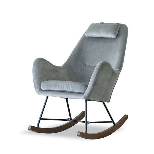 Revi Mid-century Modern  Tight Back Velvet Rocking Chair  In Dark Grey