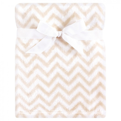 Hudson Baby Infant Silky Plush Blanket, Tan Chevron, 30x40 Inches