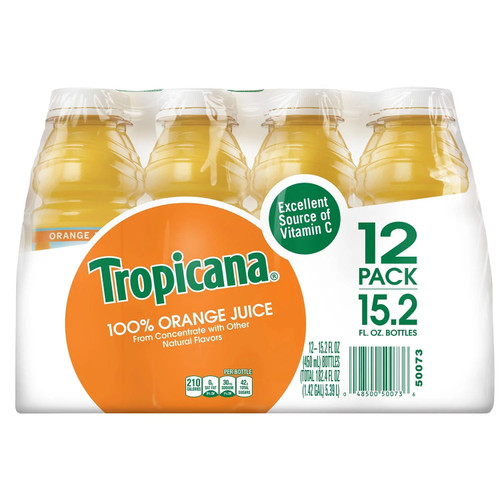 Tropicana 100% Orange Juice 15.2 Oz Plastic Bottles - Pack Of 12