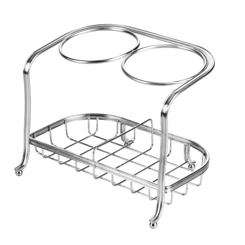 Mdesign Metal Bathroom Vanity Countertop Hair Care & Styling Tool Storage Organizer Holder For Hair Dryer, Flat Irons, Curling Wands, Hair Straighteners - 2 Sections, Heat Safe - Chrome