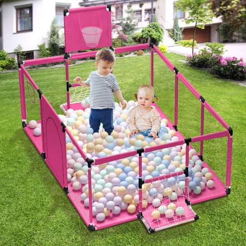 Large Kids Baby Ball Pit - Portable Indoor Outdoor Baby Playpen With Football Gate And Basketball Net, Toddlers Children Safety Play Yard Fun Activities Popular Toys (not Includes Balls)
