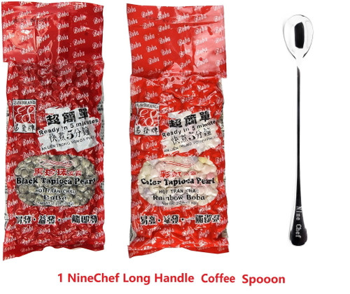 Ninechef Bundle - E-fa Bubble Tea Boba Tapioca Pearl Rainbow (color) And Black 2.2 Pound + 1 Ninechef Spoon