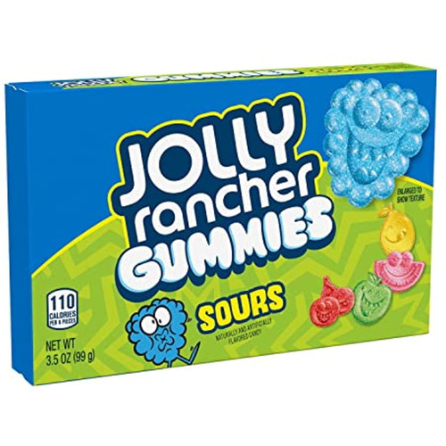Jolly Rancher Assorted Fruit Flavored Gummies Sours Candy, Movie Snack, 3.5 Oz Box