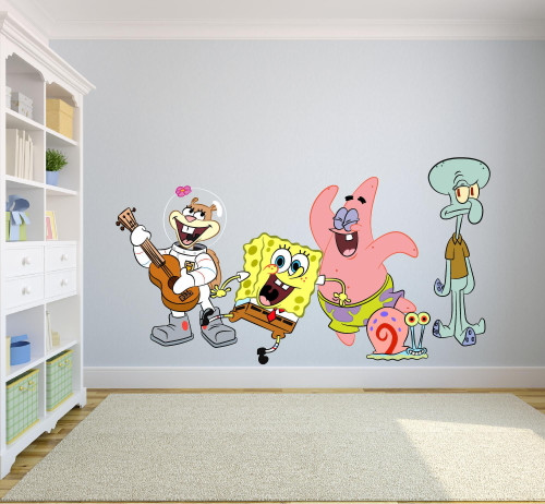 Spongebob Squarepants Complete Cast Happy Wall Graphic Decal Sticker Sticker Mural Baby Kids Room Bedroom Nursery Kindergarten Removable 30x15 Inch