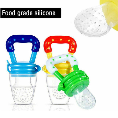 Inspired Safe Silicone Baby Feeder - Mother Rest Assured Baby Fresh Food Feeder & Teething Fruit Pacifier For Teething Baby With Different Size Of Pouch And Dust Caps 2 Pack