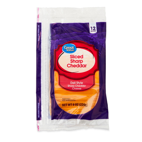 Great Value Deli Style Sliced Sharp Cheddar Cheese, 8 Oz