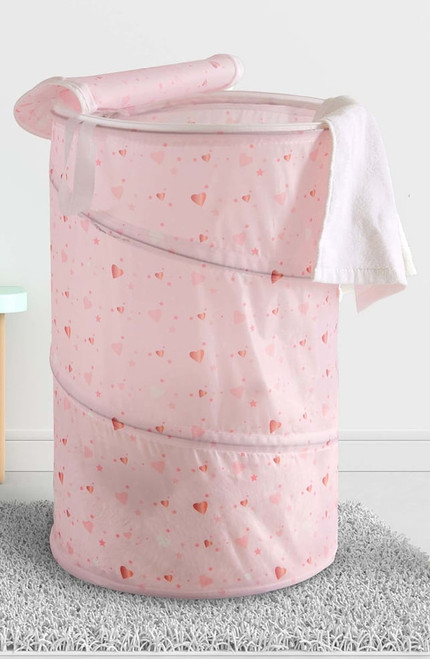 American Kids Sparkle Baby Heart  Pink Round Hamper With Zipper For Children's Room Décor