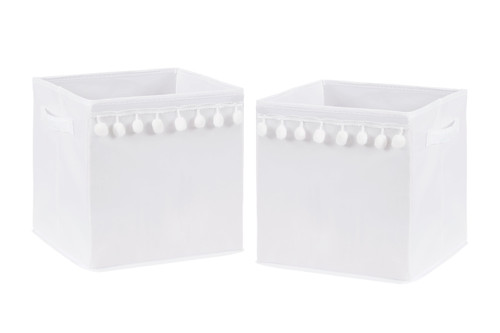 Boho Llama White Pom Pom Fabric Storage Bin (set Of 2) By Sweet Jojo Designs
