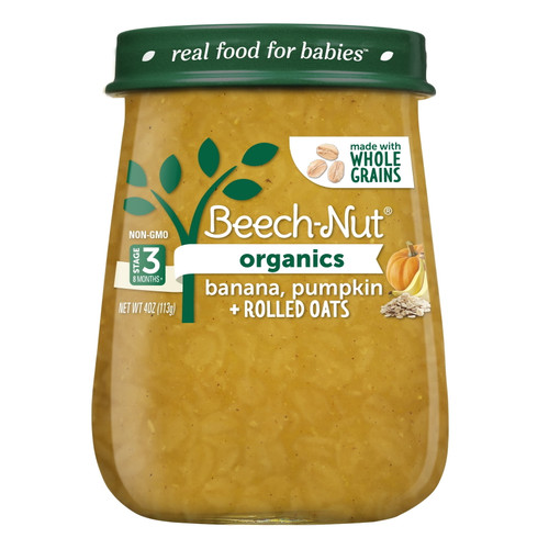 Beech-nut Organics Breakfast Stage 3 Baby Food, Banana Pumpkin & Oats, 4 Oz Jar (10 Pack)