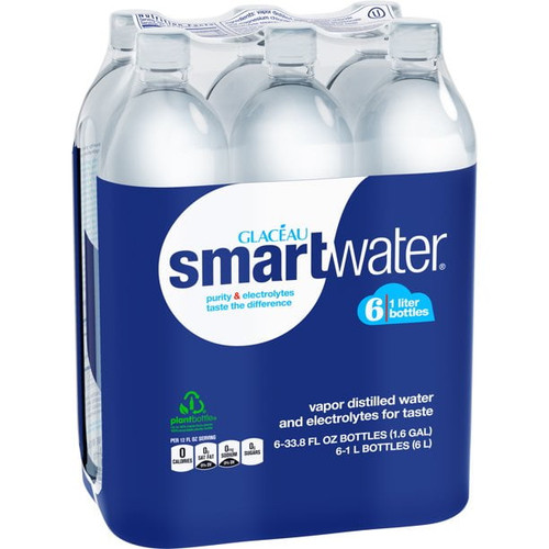 (2 Pack) Glaceau Smartwater Vapor Distilled Water, 33.8 Fl Oz, 6 Count