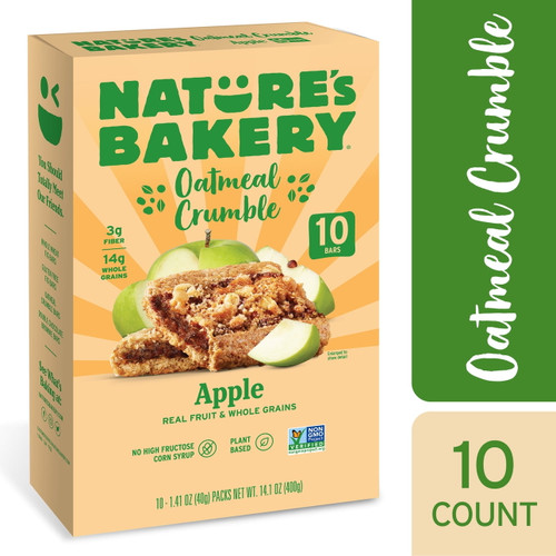 Nature's Bakery, Oatmeal Crumble, Apple, 10 Breakfast Snack Bars, 1.41 Oz Each