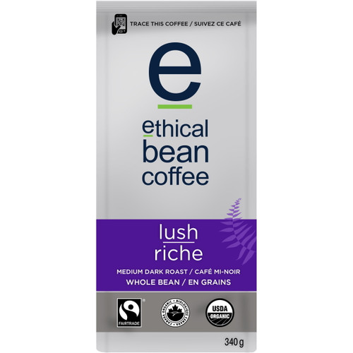 Ethical Bean Fairtrade Organic Coffee, Lush Medium Dark Roast, Whole Bean Coffee