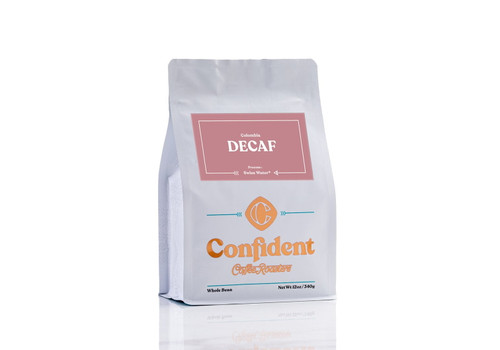 Confident Coffee Medium Roast Whole Bean Specialty Coffee. Single Origin Decaf Colombia, Swiss Water Process, 12 Ounces.