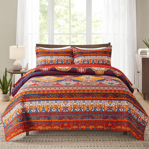 Wannatoo Comforter Cotton Bedding Set With Shams, Red, King