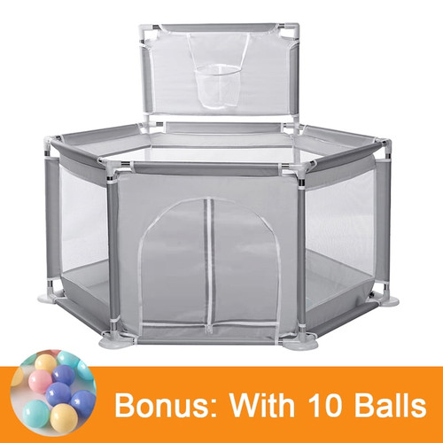 Portable Baby Playpen Breathable 6-panel Playing House Gates Kids Play Yard Interactive Safety Pool Fence Basketball For Indoors Outdoors Playing,gray/red/light-blue/dark-blue