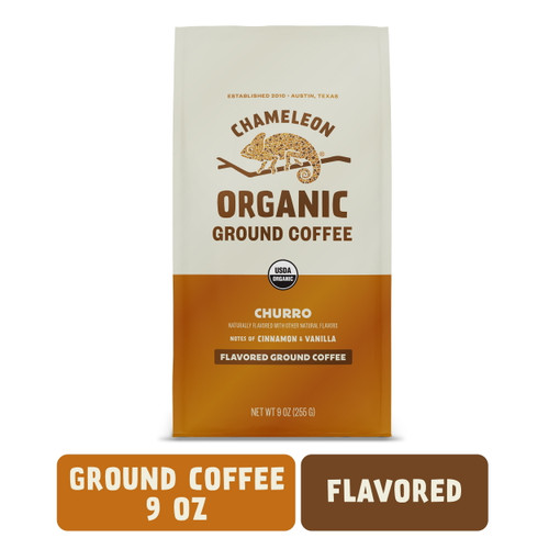 Chameleon Organic Coffee Churro, Medium Roast, Ground Coffee, 9 Oz