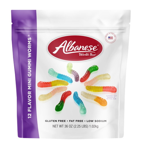 Albanese World's Best 12 Flavor Mini Gummi Worms, Family Share 36oz